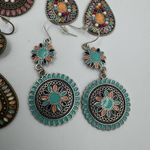 Lot Of 4 Boho Drop Earrings Pierced‎ Colorful Teardrop Stones Tribal Photo 1