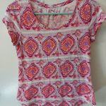 Lucky Brand Printed Crew Neck Short Sleeve Tee S Boho Casual Festival Hippie Photo 2