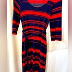 Old Navy  Red Navy Blue Striped 3/4 Sleeve Shirt Dress Women's Size Small Photo 0