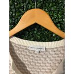 White + Warren Linen Cotton Geometric Knit Cream Split Neck Top, Medium Tan Photo 1