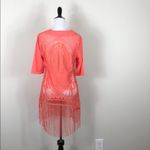 Swim Coverup Lace Up Fringe Quarter Sleeve Photo 4