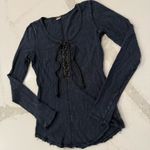 We The Free  Lace Up Long Sleeve Distressed Layering Shirt Womens Small Navy Blue Photo 1