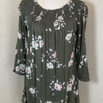 J.Jill Top Womens Sz Small GREEN Floral Smocked TWO WAY A Photo 0