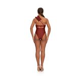 Andrea Iyamah  Nisi One Shoulder Ruffle One Piece Swimsuit Chocolate Womens Size Photo 3