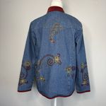 Denim & Co Embroidered Denim Jacket Women’s XS Red Floral Button Photo 3