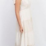 Lost + Wander  Women Tie Sleeve Checkered Midi Dress, Beige/White Size Medium NEW Photo 2