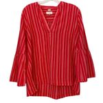 Loft Ann Taylor  The Softened Shirt‎ Red White Striped Bell Sleeve Tunic Top - M Photo 1
