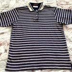 Elandale 100% cotton striped white blue embroidered logo golf polo shirt, size S Photo 0