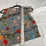ZARA Black & White Gingham Flora Asymmetrical Ruffle Hem Top Photo 4