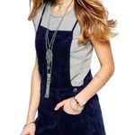 Free People Savannah Overall Mini Dress Size 8 Navy Velvet Pockets Boho Preppy Photo 4