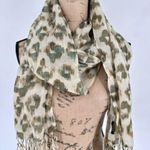 J. Crew Women's Abstract Ikat Print Fringe Linen Blend Wide Scarf Cream Green OS Photo 2