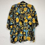 ZARA  Yellow Blue Short Sleeve Button Down Shirt Womens S Oversized Casual Lemon Photo 5