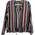 Rails Beaux Blouse Varadero Striped Button Front Metallic Thread Peplum Top SM Photo 4