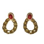 Gold Chain Hoop Statement Earrings Red Cabochon Clip Photo 2