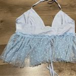 SheIn Baby Blue Halter Crop Top with Mesh Bottom Photo 6