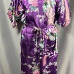 Vicabo Purple Floral Peacock Satiny Kimono Robe Lingerie Size Large NWOT Photo 0