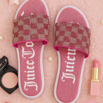 Juicy Couture  Rhinestone  Pink Checkered Sandal Slides NWT​ Photo 0