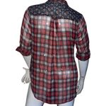 Xhilaration Sheer Plaid Roll tab Sleeve Buttoned Shirt Photo 2