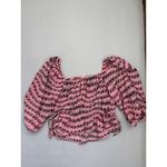 Open Edit  Blouse Size S Patterned Smocked Puff Sleeve Square Neck Boho Photo 4