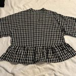 Very J  Oversized Black Striped Blouse. Size Small. Button 3/4 Front. Ruffle Photo 6