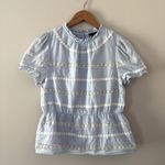 J.Crew  Daisy-chain peplum top puff sleeves blue and white size Photo 1