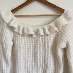 Anthropologie  Ivory White Ruffled Boat Neck Soft Wool Knit Sweater Size Medium Photo 4