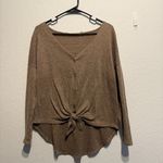 Liberty Love Brown Ribbed Knit Button Down Tie Front Blouse Women’s Size L Top Photo 4