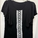 Women’s Black Blouse With White Crochet Lace Panel Size Medium Photo 1