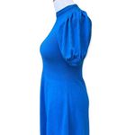 Vintage 60’s mixed knit fit and flare poof sleeve sweater dress blue small Blue Photo 1