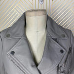Maje Bassung Belted Leather Motorcycle Jacket Gray Photo 3