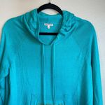 Juicy Couture Y2K Pullover Sweater Hoodie Large Teal Aqua Pockets Drawstring Photo 2
