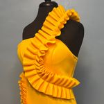 Vibrant Yellow One Shoulder Ruffle Dress Size Large Gold Photo 6