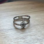 Silver Double Band Ring Flower Cubic Zirconia Vtg 90s Jewelry Girlhoodcore Y2K Photo 1