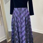 Coldwater Creek Witchy Whimsigoth Black Velvet Purple Gingham Midi Maxi Vintage Dress 6 / S Photo 3