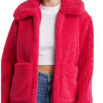 Sam Edelman Short Front Zip Teddy Coat Patch Pockets Hot Pink Faux Fur Small NWT Photo 0
