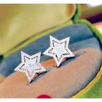 Boutique Large‎ Sparkling Star Earrings | White Gold Plated Silver Photo 10
