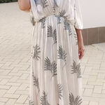 ZARA Wrinkled Effect Printed Satin Maxi Dress in Ecru & Sage Green Size Medium Photo 0