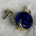 Blue Jelly Belly Swan Duck Pin Brooch Rhinestone Accent Jewelry Unbranded Photo 2