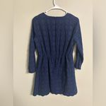 J.Crew  Navy Blue Eyelet Style V-Neck Dress Size 8 Long Sleeve Mini 100% Cotton Photo 2