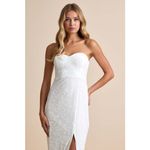 Lulus NWT  Exquisite White Velvet Burnout Strapless Maxi Dress Wedding Bride Sz L Photo 3