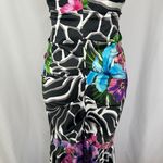 Cache Vintage Y2k  Strapless Maxi Dress Floral Zebra Print Ruched Formal Gown‎ 2 Photo 2