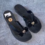 Guess Black Flip Flop Sandals with Gold Heart Bow Charm Size 8 Photo 1