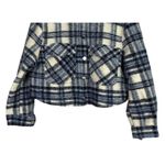 ZARA Cropped Wool Plaid Shacket Jacket Button Down Pockets M Navy Blue White Photo 4