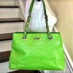 Kate Spade Lime Green Ostrich Leather Three Pocket Silver Chain Shoulder Bag Photo 0