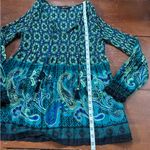 Melissa Paige  Blue and Green Patterned Blouse Photo 3