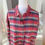 Sundance  Coral Pink Blue Plaid Woven Cotton Flannel Button Down Shirt Size Large Photo 4