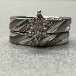 KDJ Two Tone 925 Silver 24k Gold Overlay Diamond Engagement Wedding Ring Set Photo 0