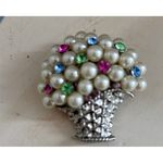 Vintage Large Brooch Pin Flower Bouquet Floral Rhinestone Faux Pearl Silver Tone Photo 1