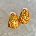VTG Gold Tone Ornate Textured Etruscan Style Chunky Huggie Earrings Post Back Photo 1