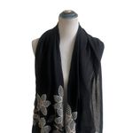 Embroidered Floral Wrap Long Scarf Women’s Black Bronze Sheer Elegant Photo 4